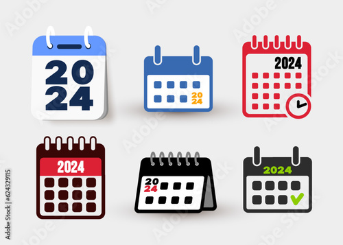 Set of 2024 Calendar icon symbol. Calendar Line Icons. For mobile and web. Contains such icons as calendar, appointment, payment, holiday, clock. Collection 2024 calendars of vector illustration.