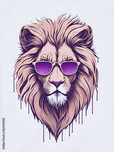 Lion heaad in sunglasses. AI generated illustration photo