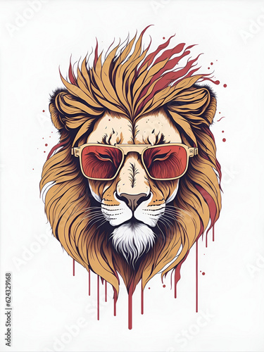 Lion heaad in sunglasses. AI generated illustration photo