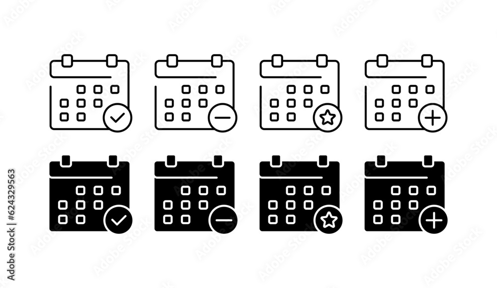 Calendar. Flat, black, deadline, calendar icons set. Vector icons. Calendar. Flat, black, deadline, calendar icons set. Vector icons.