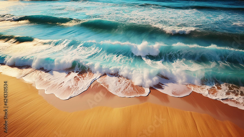 Ocean waves mixing with yellow sand