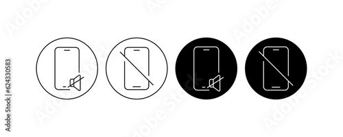 Silent mode. Flat, black, switch the phone to silent mode, turn off the sound. Vector icons
