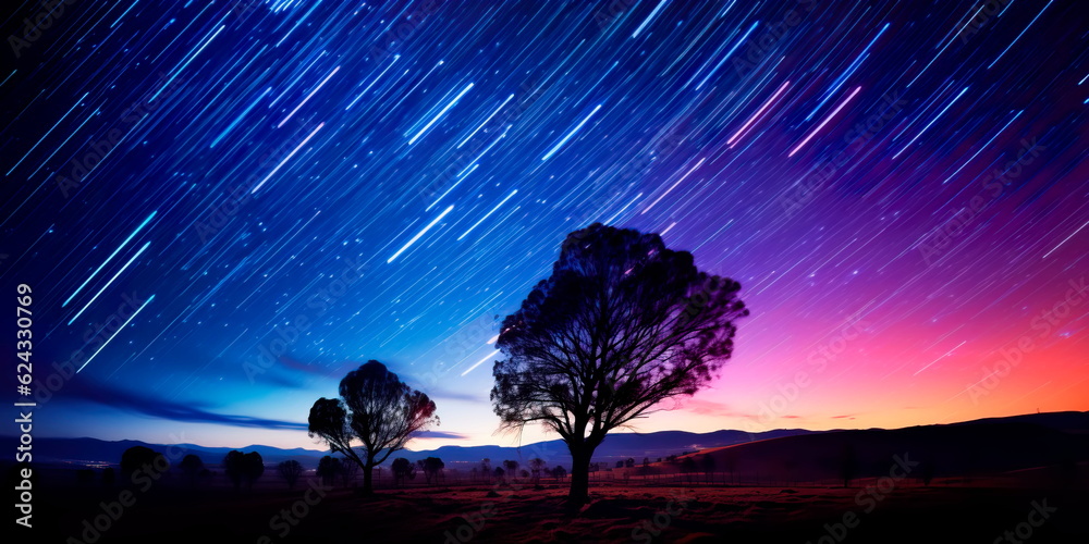time-lapse image of a meteor shower streaking across the night sky ...