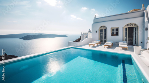 traditional Mediterranean white house with pool