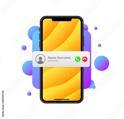 Incoming call. Flat, color, iPhone call, incoming call layout. Vector illustration.