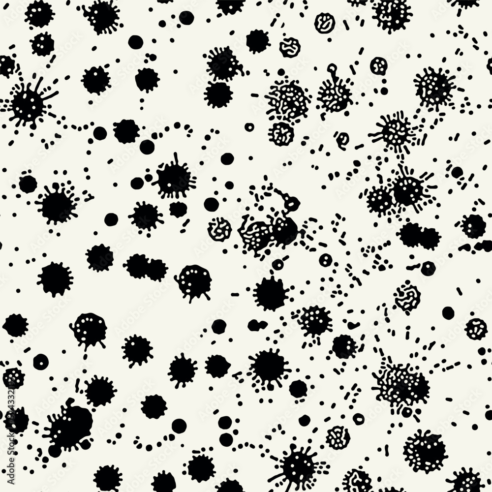 Vector seamless pattern. Abstract grunge texture with monochrome hand made blots. Creative background with dripped spots, inkblots. Vector seamless pattern. Abstract grunge texture with monochrome hand made blots. Creative background with dripped spots, inkblots.