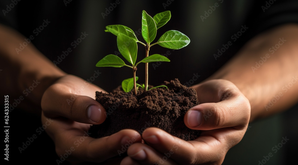 Economic growth concept. hands holding small plant in form of graph pointing up Economic growth concept. hands holding small plant in form of graph pointing up