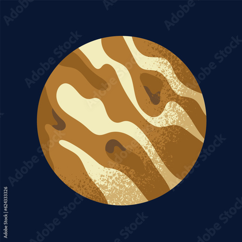 Jupiter, giant planet ball, sphere. Striped and spotted surface of celestial globe. Cosmic planetary object in outer space. Isolated flat vector illustration