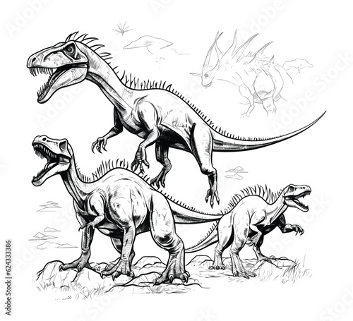 Hand drawn dinosaurs vector illustration 