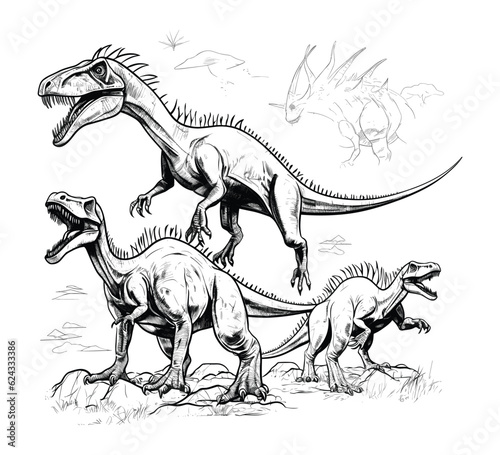 Hand drawn dinosaurs vector illustration
