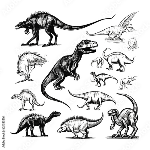 Hand drawn dinosaurs collection vector illustration