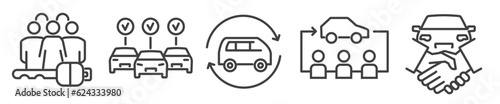 Carsharing and carpool - Thine Line Icon Set on white background