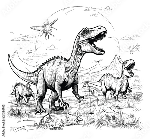 Hand drawn dinosaurs vector illustration 