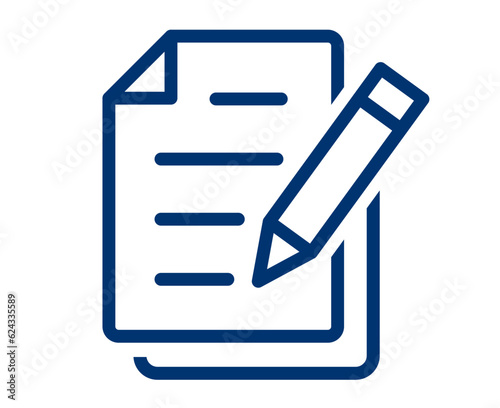 Document with pen set icons. Business contract vector symbol. Writing pad icon.