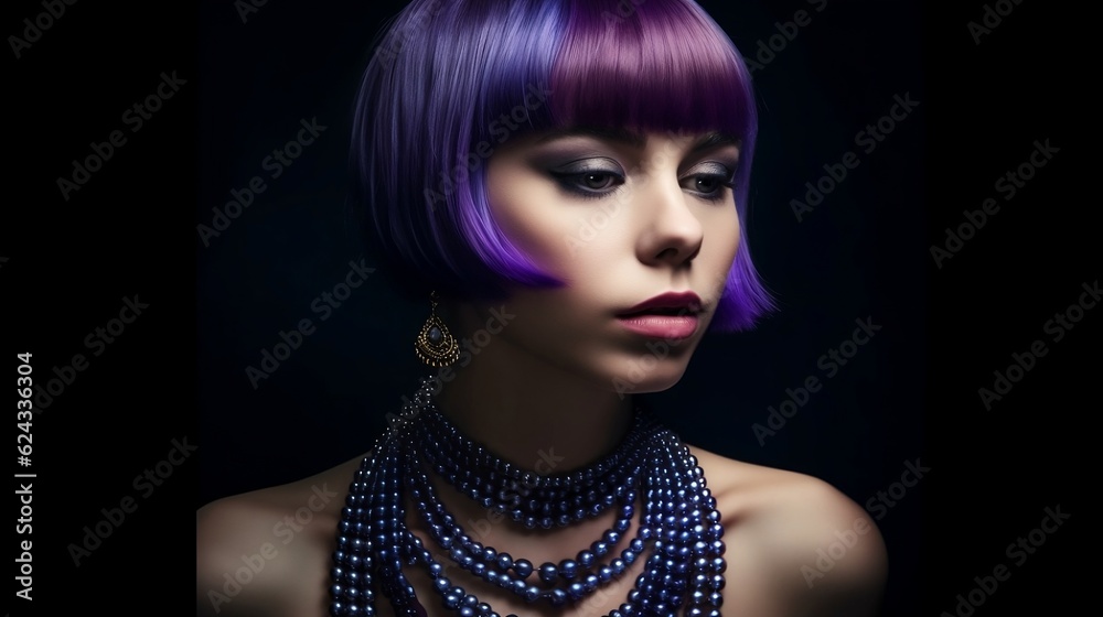 Fototapeta premium Fashion woman with purple hair. Generative AI