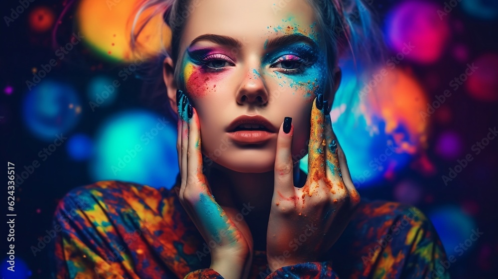High fashion model with bright make up. Generative AI High fashion model with bright make up. Generative AI