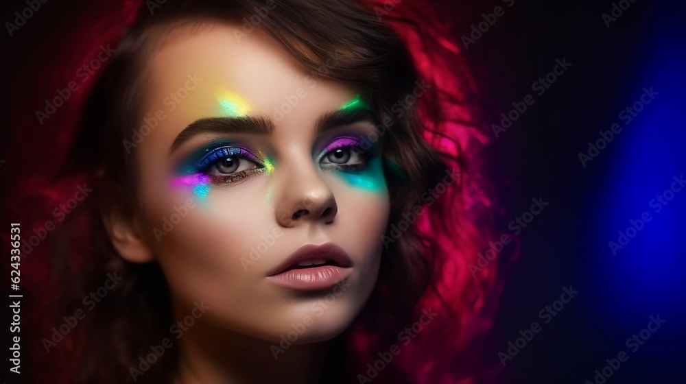 High fashion model with bright make up. Generative AI High fashion model with bright make up. Generative AI