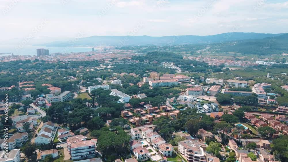 Aerial nature view of the city along the coast of Mediterranean Sea in Palamos Costa Brava Aerial nature view of the city along the coast of Mediterranean Sea in Palamos Costa Brava
