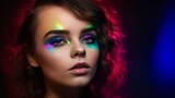 High  fashion model with bright make up. Generative AI