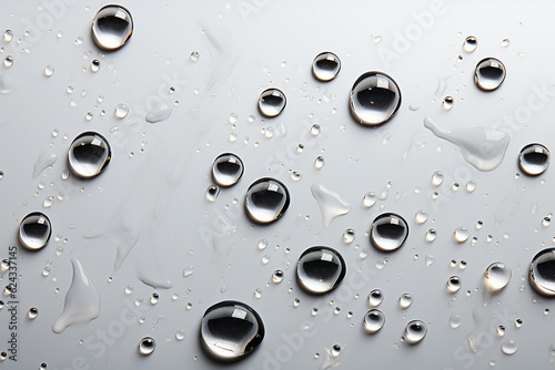 Drops of water on a white background. High-detailed close-up photo of drops of water on shiny background.