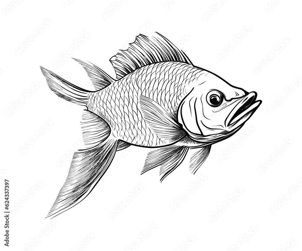 Fototapeta premium Vector fish in hand drawn style 