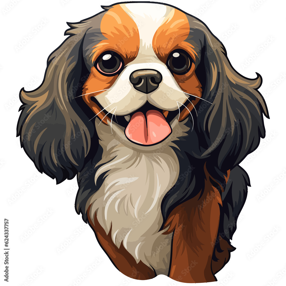 Fototapeta premium Face of a Cavalier King Charles Spaniel, Cartoon, Generative AI