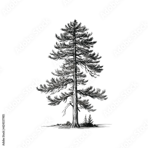 Sketch of lodgepole pine tree in hand draw style

