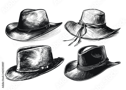 Set of hand drawn hat element