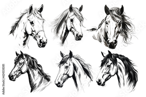 Canvastavla Set of hand drawn horse vector illustration