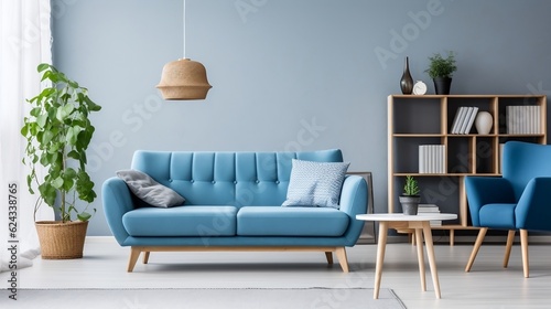 Dark blue sofa and recliner chair interior design of modern living room generative ai © tanjidvect