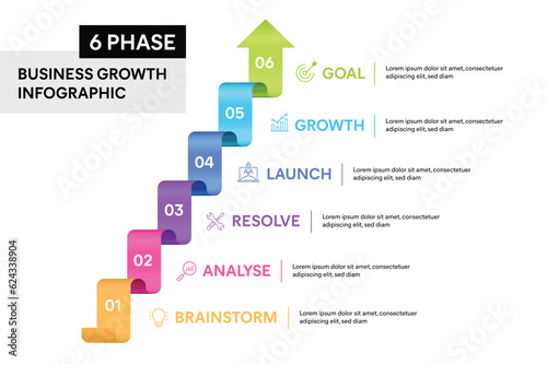 6 steps colorful arrows infographic Vector illustration. Business Growth Concept.