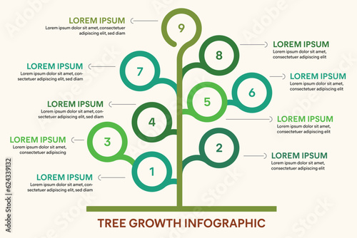 Creative Tree Infographic design template concept with 9 steps. Vector illustration.