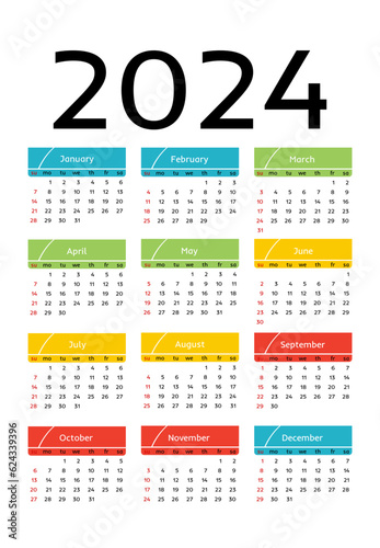 Calendar for 2024 isolated on a white background