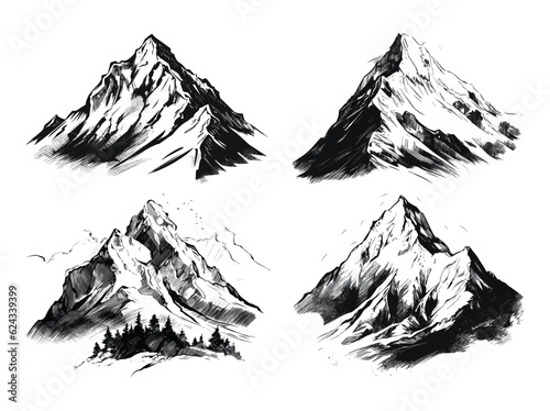 hand drawn landscape mountain sketch set