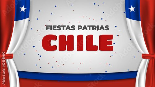 Chile National Holiday Celebration Greeting with Spanish Phrase Text Fiestas Patrias Chile and Flags Decoration