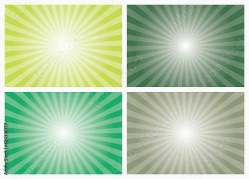 Green sunburst pattern background set. Sunbeam backdrop with rays. Summer Banner. Vector Illustration.  © cnh