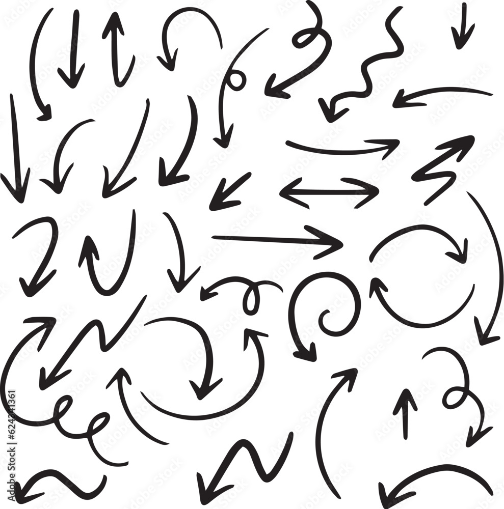 Hand Drawn Vector Arrows: Doodle-inspired Collection of Directional Symbols Hand Drawn Vector Arrows: Doodle-inspired Collection of Directional Symbols