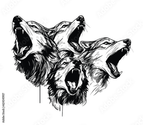 Hand drawn wolves outline illustration