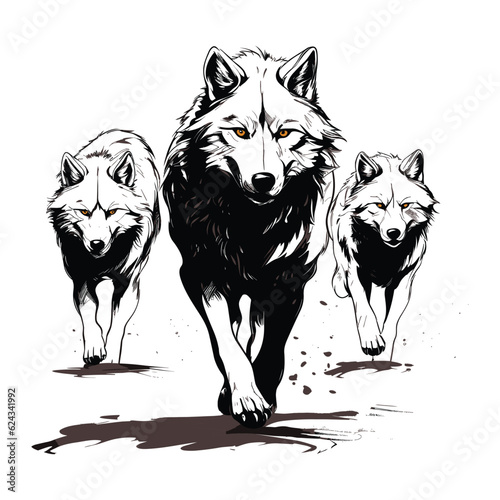 Photo Hand drawn wolves outline illustration