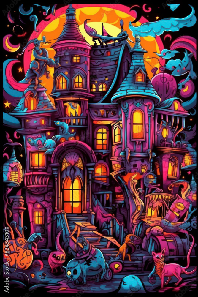 Halloween monster party illustration in vivid colours