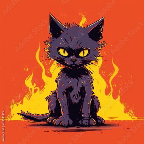 Cat on fire. Angry catr meme. pop art firey cat design. generative ai photo