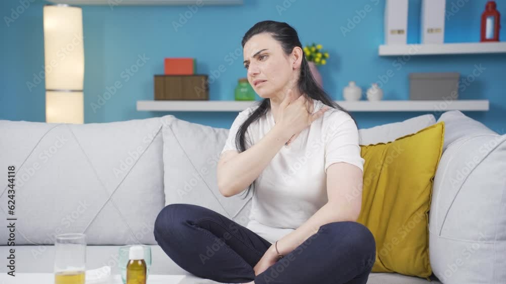 Sick woman suffering from neck pain. Sick woman suffering from neck pain.