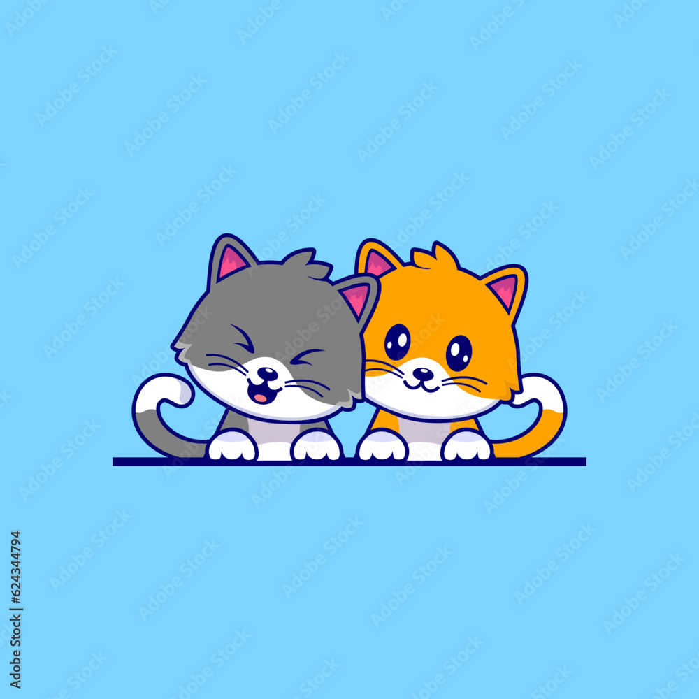 Fototapeta premium Cat cartoon vector icon, Cute and happy cat vector illustration isolated
