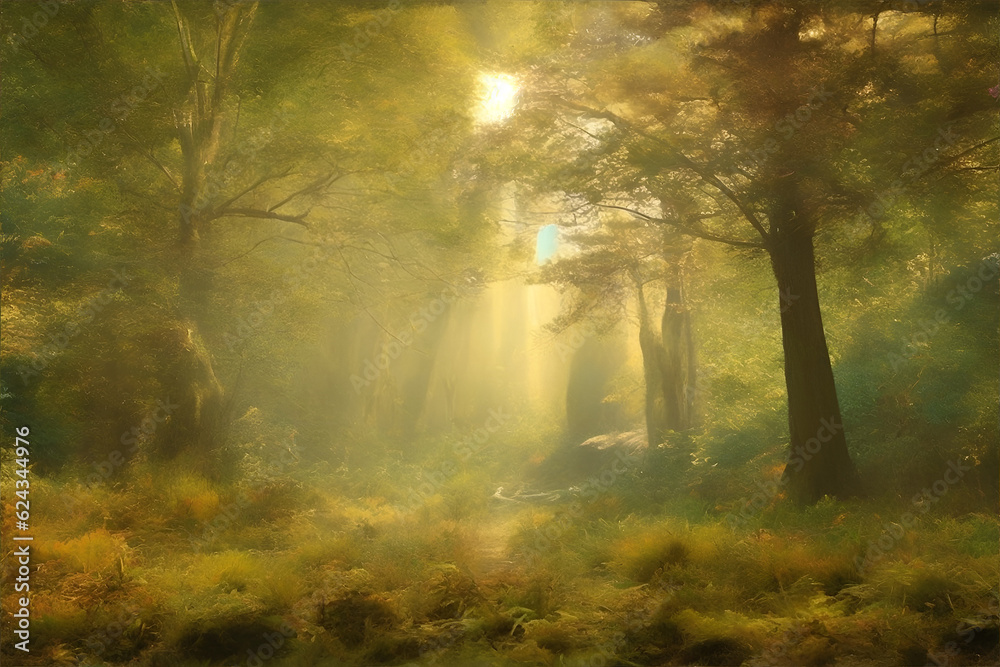 Morning forest. AI generated illustration