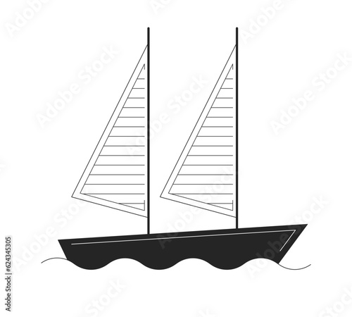 Sailing sailboat waves flat monochrome isolated vector object. Watercraft. Maritime transport. Editable black and white line art drawing. Simple outline spot illustration for web graphic design