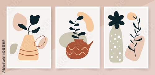 Abstract hand drawn boho wall art in flat design. Vector art print  wall decor.