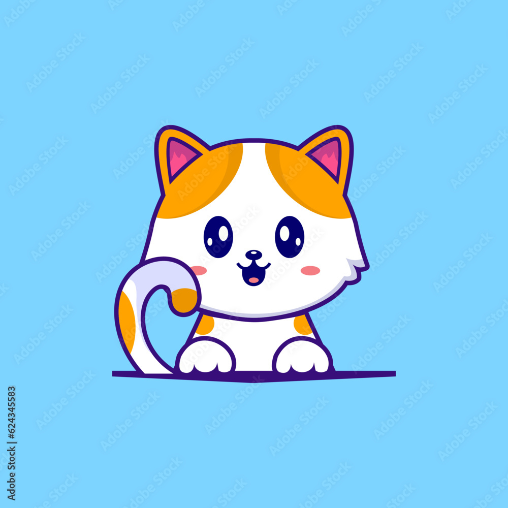 Cat cartoon vector icon, Cute and happy cat vector illustration isolated