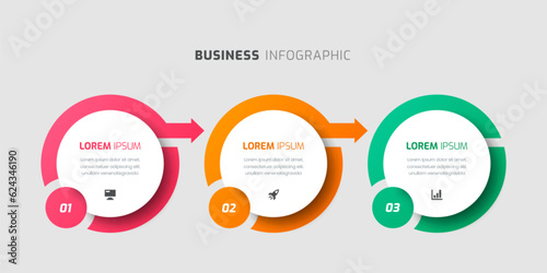 Vector Infographic Label Design Template with Arrow, Icons and 3 Numbers for Presentation