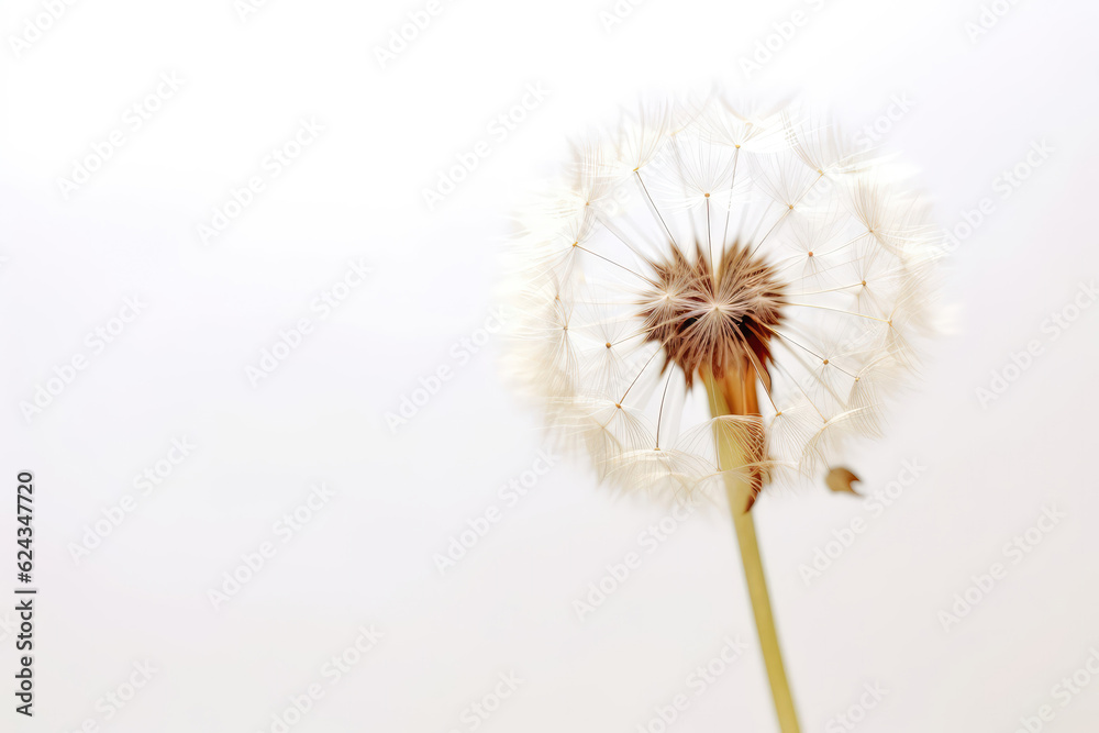 Fototapeta premium Dandelion On White Background, Space For Text. Generative AI