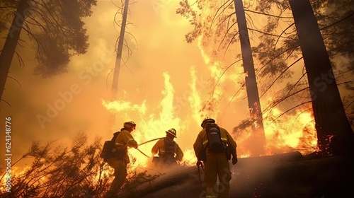 Fotografia firefighters fighting the fire while it devours the entire forest